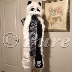 MINT Condition Furry Panda Hat with Gloves